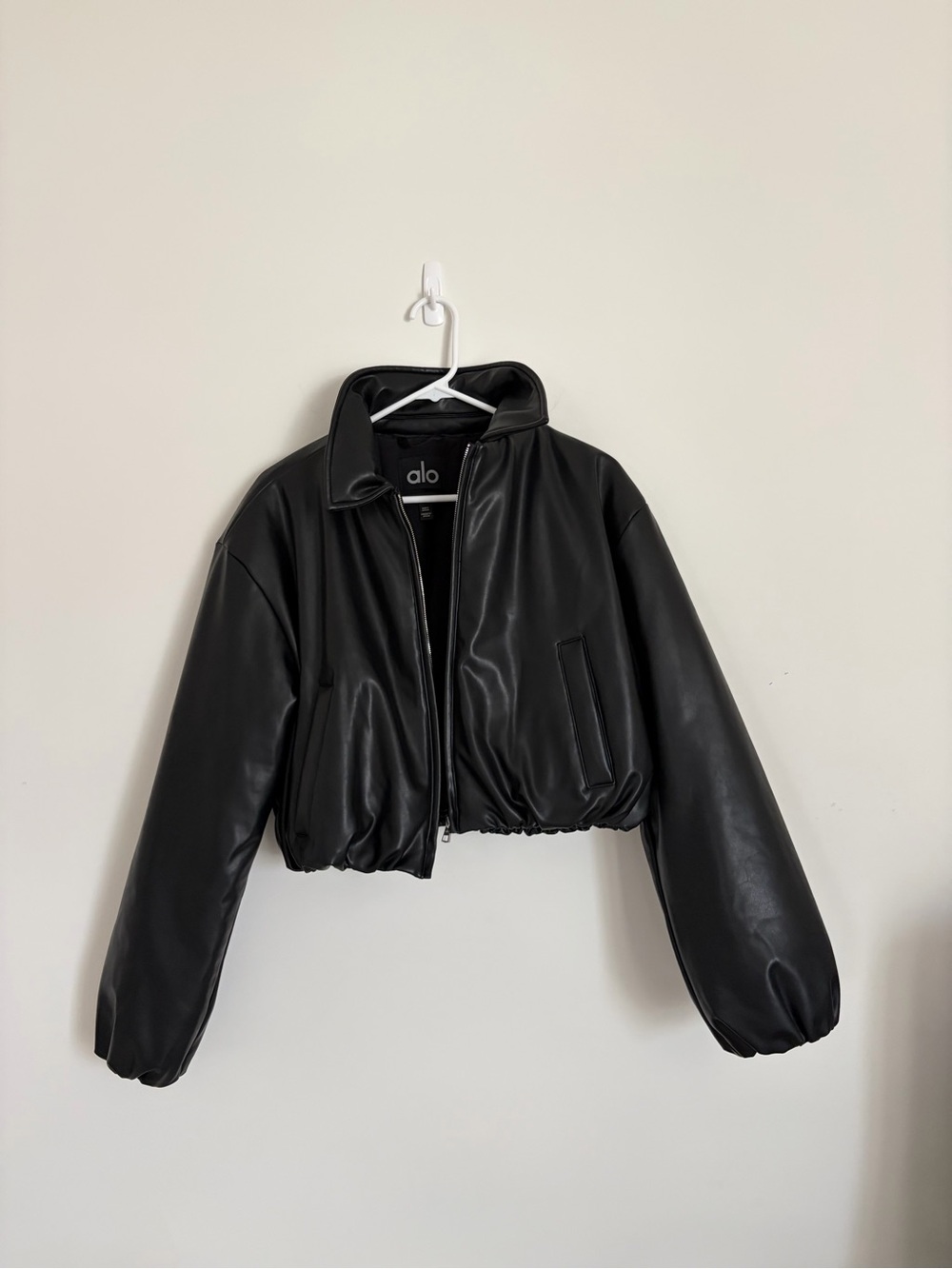 Alo Women’s Black  Cropped Faux Leather Jacket